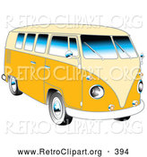 Retro Clipart of a Retro Yellow 1962 VW Bus with Chrome Detail and a Pale Yellow Roof and Accents by Andy Nortnik