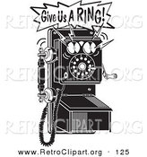 Retro Clipart of a Ringing Black and White Wall Telephone with Text by Andy Nortnik