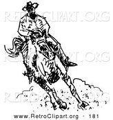 Retro Clipart of a Roper Cowboy on a Horse, Kicking up a Cloud of Dust by Andy Nortnik