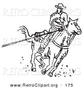 Retro Clipart of a Roper Cowboy on a Horse, Using a Lasso to Catch a Cow or Horse and Riding Right by Andy Nortnik