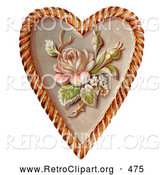 Retro Clipart of a Rose and Blossoms on a Heart, Circa 1890, on White by OldPixels