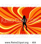 Retro Clipart of a Sexy Black Silhouetted Woman Posing over a Wavy Red, Orange and Yellow Background by KJ Pargeter