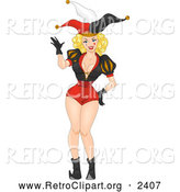 Retro Clipart of a Sexy Female Joker Pinup Waving by BNP Design Studio