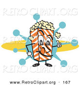 Retro Clipart of a Silly Popcorn Carton Character Filled with Buttery Popcorn by Andy Nortnik