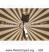 Retro Clipart of a Silver Vintage Microphone over a Bursting Brown and Tan Background by KJ Pargeter