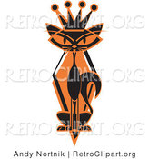 Retro Clipart of a Slim Black Siamese Cat in Silhouette, Wearing a Kings Crown on an Orange Diamond by Andy Nortnik