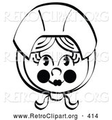 Retro Clipart of a Smiling Pretty Female Pilgrim with Flushed Cheeks, Wearing a Bonnet over Her Hair by Andy Nortnik
