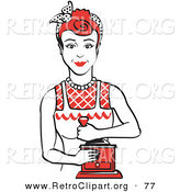 Retro Clipart of a Smiling Red Haired Housewife or Maid Woman Facing Front and Smiling While Using a Manual Coffee Grinder by Andy Nortnik