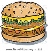 Retro Clipart of a Tasty Double Cheeseburger with Two Meat Patties and Melty CheeseTasty Double Cheeseburger with Two Meat Patties and Melty Cheese by Andy Nortnik