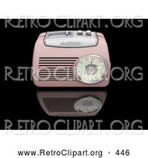 Retro Clipart of a Vintage Old Fashioned Pink Radio with a Station Tuner, on a Reflective Black Surface by KJ Pargeter