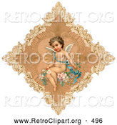 Retro Clipart of a Vintage Painting of an Angel in a Delicate Diamond by OldPixels
