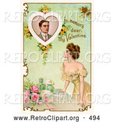 Retro Clipart of a Vintage Poster of a Deceased Man with Text Reading "In Memory Dear, My Valentine" Circa 1910 by OldPixels