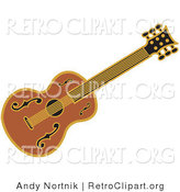 Retro Clipart of a Western Guitar over a Solid White Background by Andy Nortnik