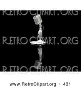 Retro Clipart of a White Vintage Microphone on a Table Top Stand on a Reflective Black Surface by KJ Pargeter