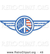 Retro Clipart of a Winged American Peace Sign over White by Andy Nortnik