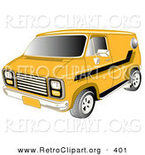 Retro Clipart of a Yellow 1979 Chevy Van with Tinted Windows and Black Striping on the Side Driving to the Left by Andy Nortnik