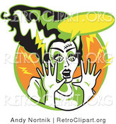 Retro Clipart of an Afraid Bride of Frankenstein Screaming by Andy Nortnik