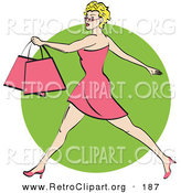 Retro Clipart of an Attractive Blond Woman with Short Hair Taking Long Strides and Carrying Shopping Bags Clipart Illustration by Andy Nortnik