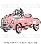 Retro Clipart of an Old Fashioned Pink Metal Pedal Convertible Toy Car by Andy Nortnik