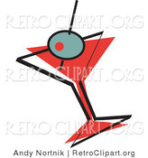 Retro Clipart of an Olive on a Toothpick in a Martini Glass by Andy Nortnik