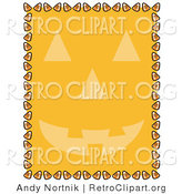 Retro Clipart of an Orange Background with a Smiling Jack O Lantern Face and a Border of Candy Corn by Andy Nortnik
