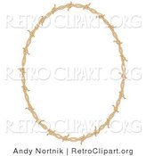 Retro Clipart of an Oval Border Frame of Barbed Wire over White by Andy Nortnik