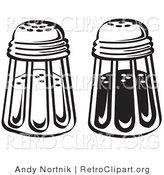 Retro Clipart of Black and White Salt and Pepper Shakers in a Diner by Andy Nortnik