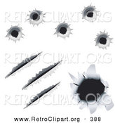 Retro Clipart of Bullet Holes and Gashes Torn into Metal, over a White Background by AtStockIllustration