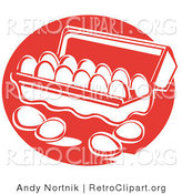 Retro Clipart of Four Loose Eggs Resting on a Counter near an Open Egg Carton by Andy Nortnik
