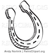 Retro Clipart of One Black and White Metal Lucky Horseshoe over a White Background by Andy Nortnik