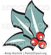 Retro Clipart of Red Holly Berries and Leaves by Andy Nortnik