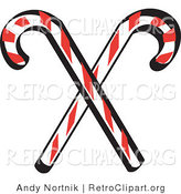 Retro Clipart of Two Red and White Christmas Candy Canes by Andy Nortnik
