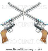 Retro Clipart of Two Shiny Pistol Guns Forming a Cross over a Solid White Background by Andy Nortnik