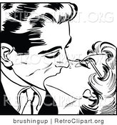 Vector Clipart of a Romantic Man and Woman Kissing - Black and White by Brushingup