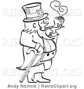 Vector Retro Clipart of a Black and White Leprechaun Smoking a Pipe by Andy Nortnik