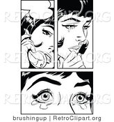 Vector Retro Clipart of a Black and White Pop Art Woman Crying Thinking and Talking on the Phone by Brushingup