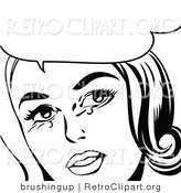 Vector Retro Clipart of a Crying Pop Art Woman in Black and White with Copyspace by Brushingup