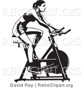 Vector Retro Clipart of a Fit Woman Using a Stationery Bike by David Rey