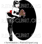 Vector Retro Clipart of a Pinup Lady Bending over with a Dripping Cake by R Formidable