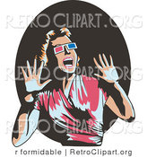 Vector Retro Clipart of a Woman Watching a Horror Movie in 3d by R Formidable