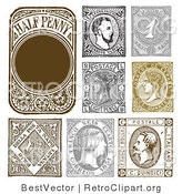 Vector Retro Clipart of Vintage Stamp Designs by BestVector