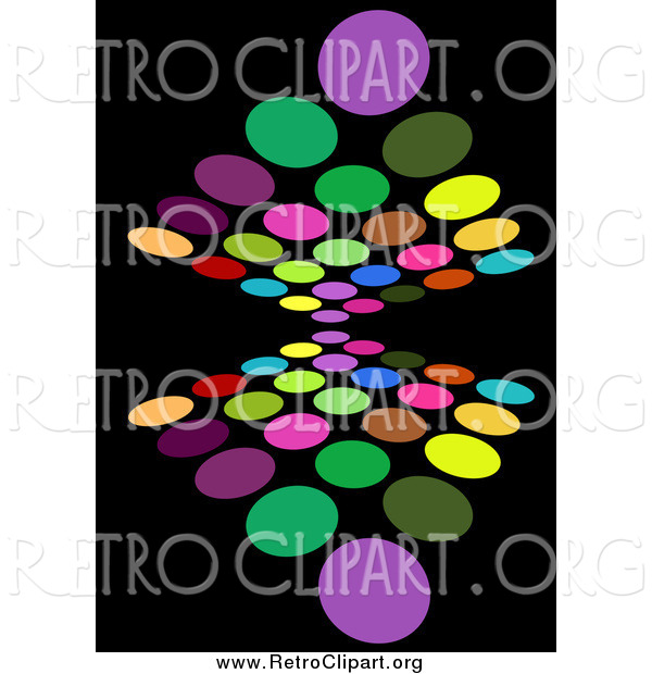Clipart of a Background of Colorful Circles Reflecting on Black