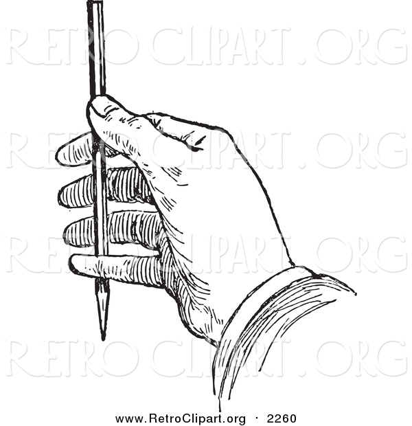 Clipart of a Black and White Retro Drawing Hand