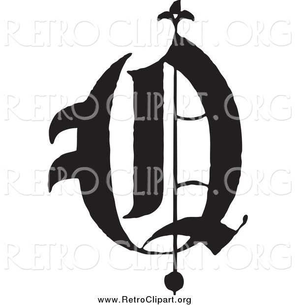 Clipart of a Black and White Retro Old English Letter O