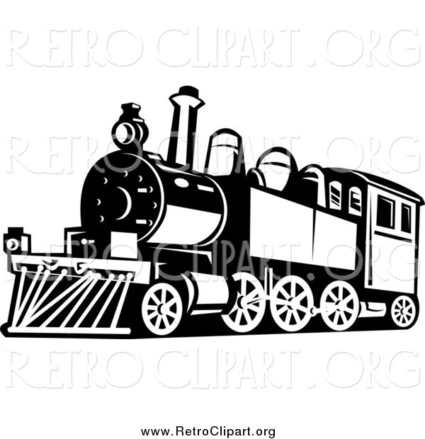 Clipart of a Black and White Retro Train