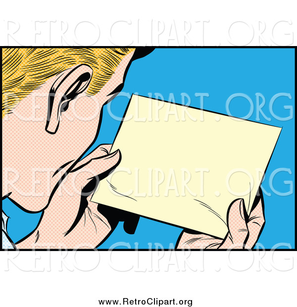 Clipart of a Blond White Pop Art Man Reading a Message