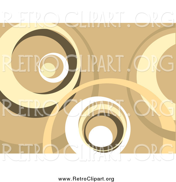 Clipart of a Brown, Tan and White Retro Background of Large Circles