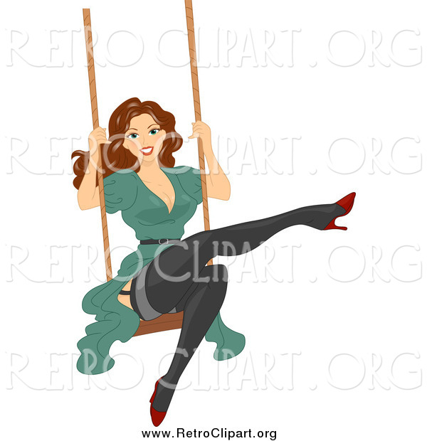 Clipart of a Brunette Woman Swinging in Stockings