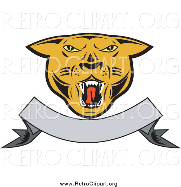 Clipart of a Cougar Head over a Blank Ribbon Banner