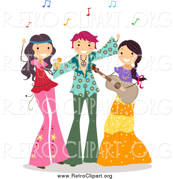 Clipart of a Dancing Teens at a Hippie Party